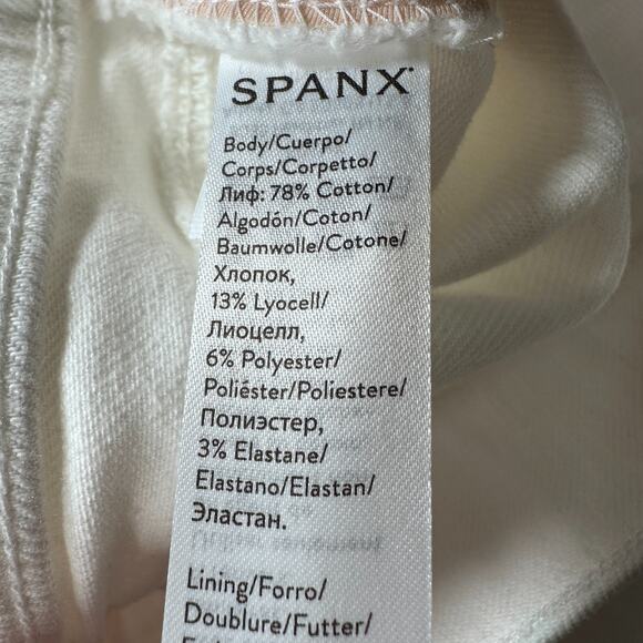 Spanx Cropped Flare Denim Jeans Womens Medium White Stretch Pull On Frayed New - Picture 6 of 12